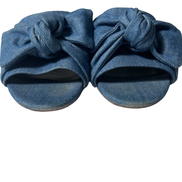 TORY BURCH Annabelle Bow Slide Sandal FLAT SLIP ON DENIM CHAMBRAY 6.5 - Picture 5 of 9